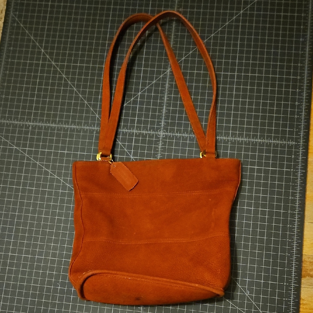 Coach Vintage burnt Rrd Suede  Shoulder Bag with Structured Design